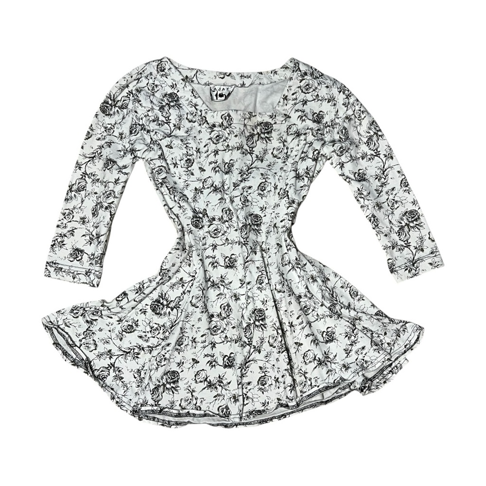 Vintage Floral Black and White Fit and Flare Top / Mini Dress